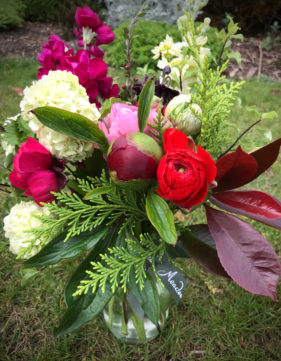 British flowers including peony and guelder rose flower subscription posy