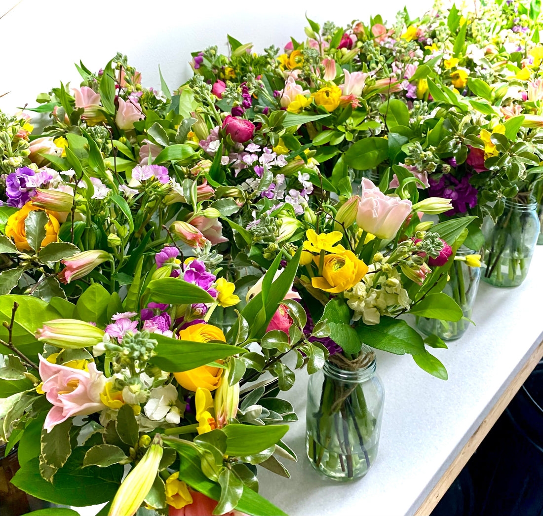 Spring British-grown flowers for Mother's Day in flower posies mini bouquets