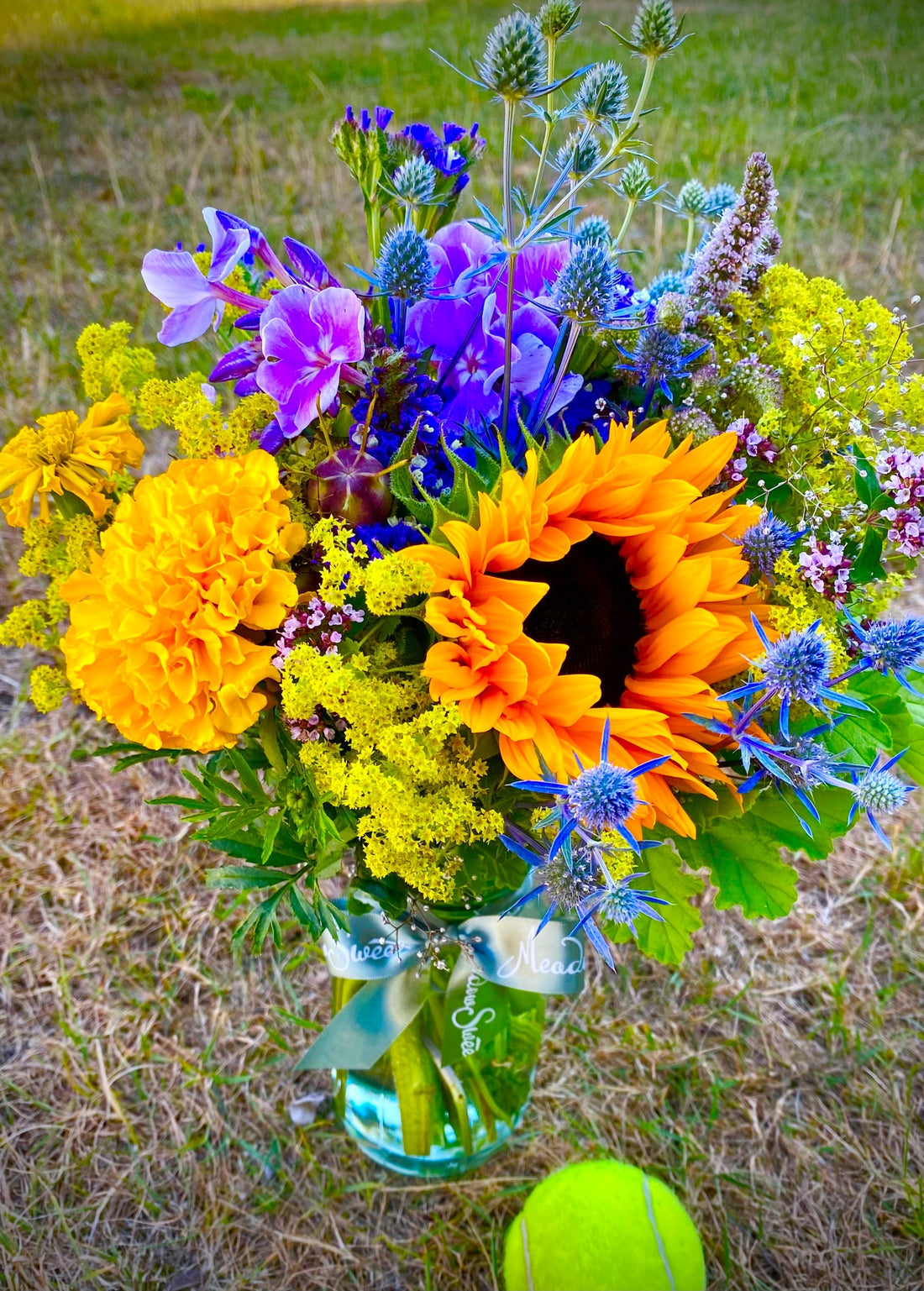 Wimbledon themed British flower bouquet in a jar