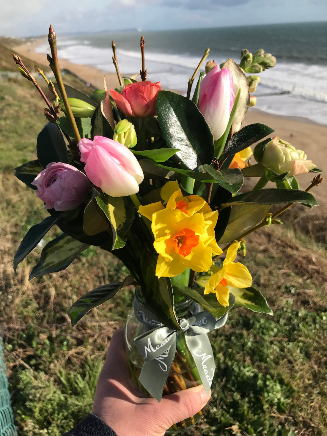British seasonal winter flower subscription posy at the seaside
