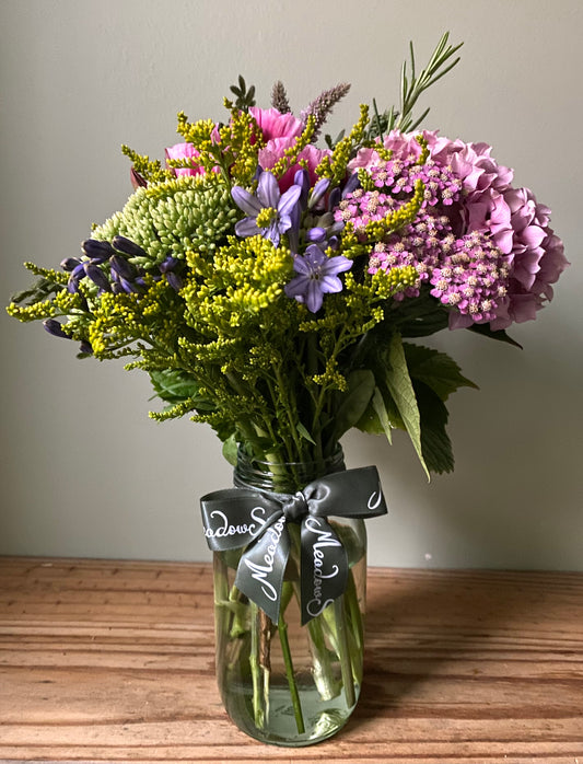 British summer homegrown flowers in a glass jar