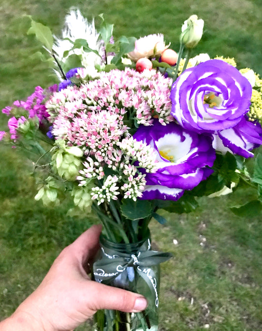 British flower posy including pampas grass and lisianthuswith UK delivery featuring lisianthus