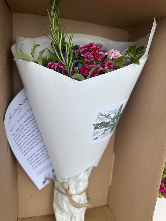 MeadowSweet posy wrapped in eco-packaging and ready for overnight delivery