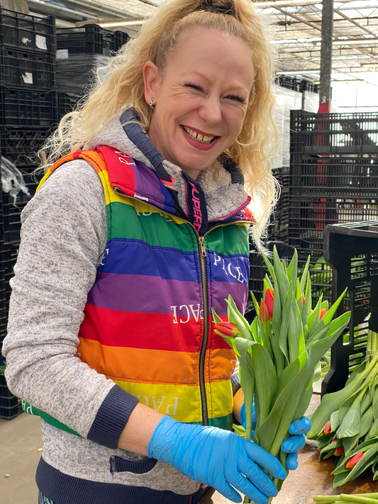 A happy member of staff at a leading UK tulip grower