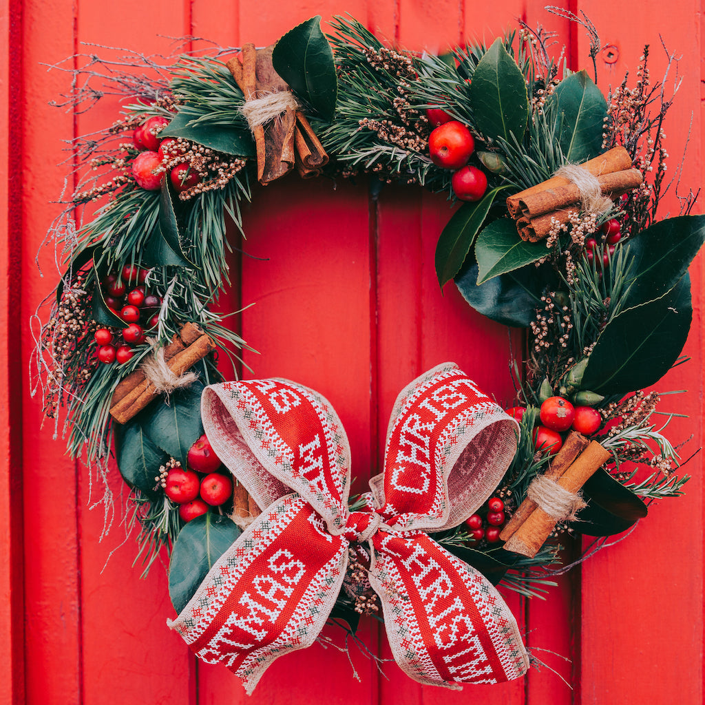 British foliage, crab apples and holly berries Christmas wreath