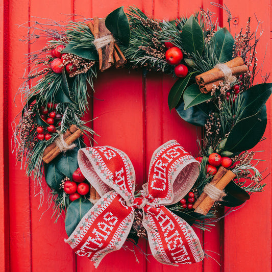 British foliage, crab apples and holly berries Christmas wreath