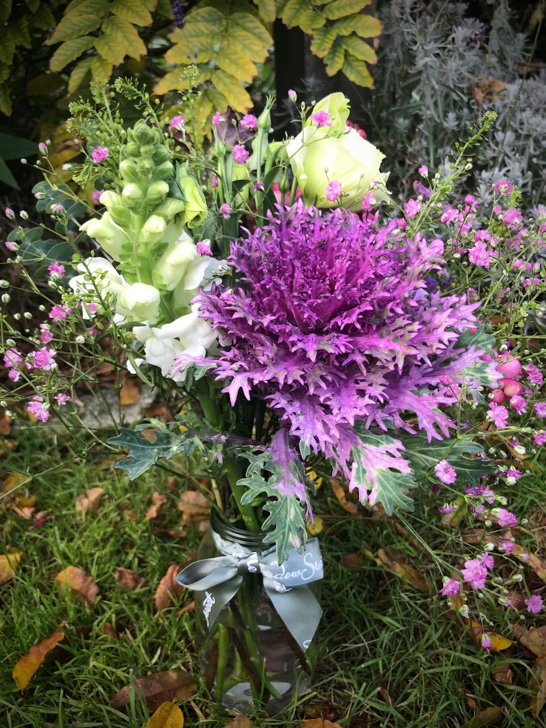 British grown autumn cut flowers in a glass jar