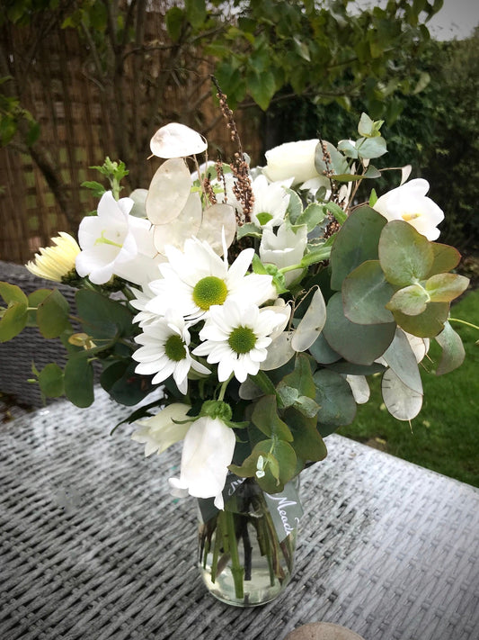 White British grown flowers in a jar