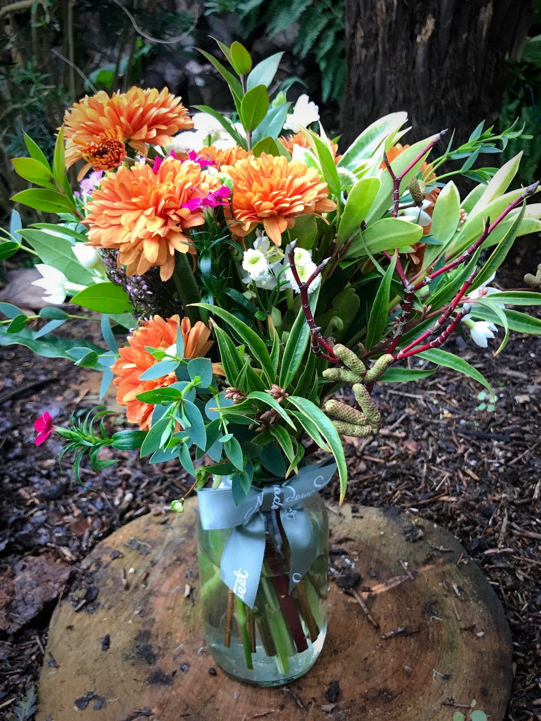 Winter British grown flowers in a MeadowSweet glass jar