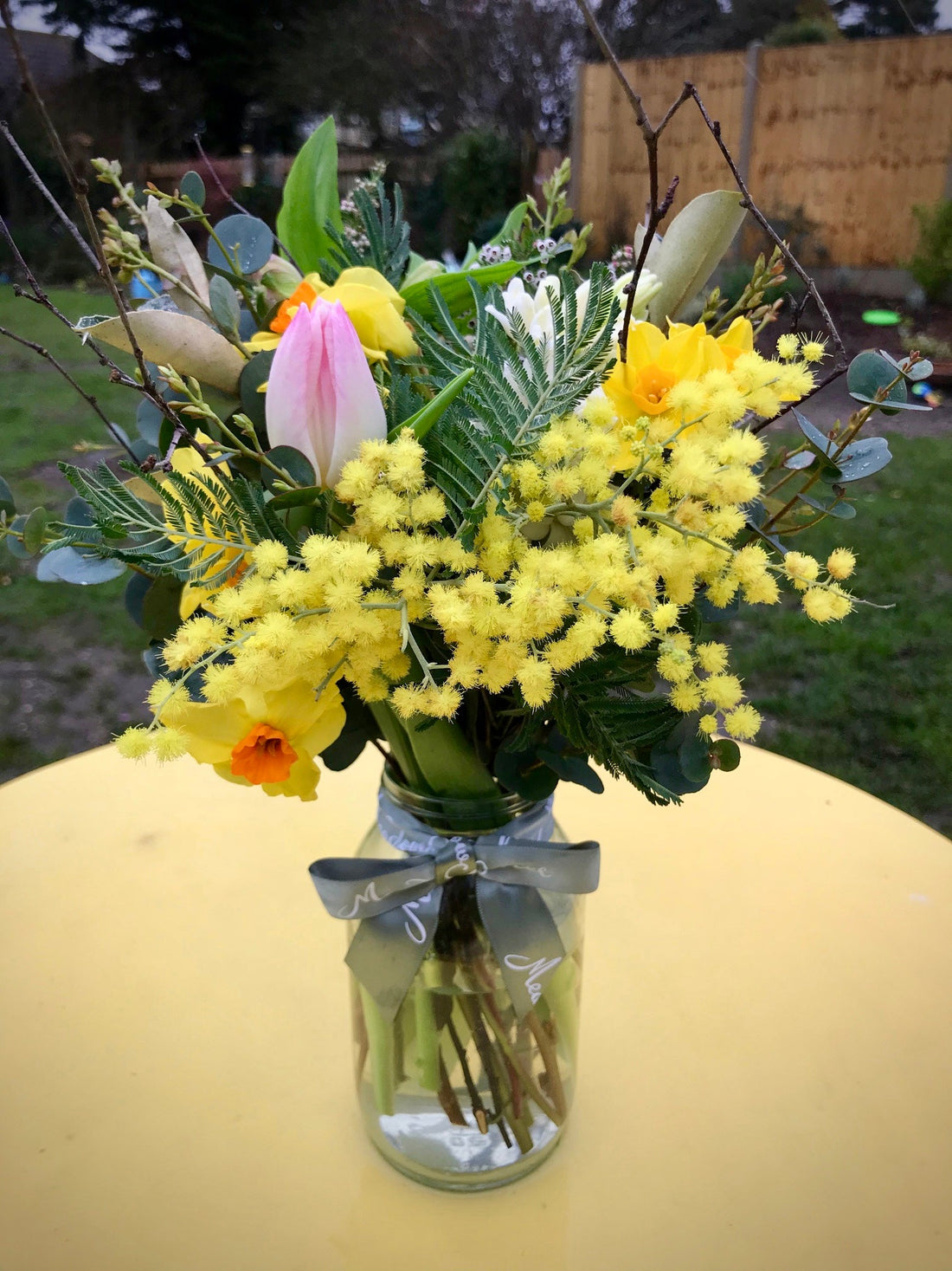 British mimosa and tulips, British spring, seasonal flowers