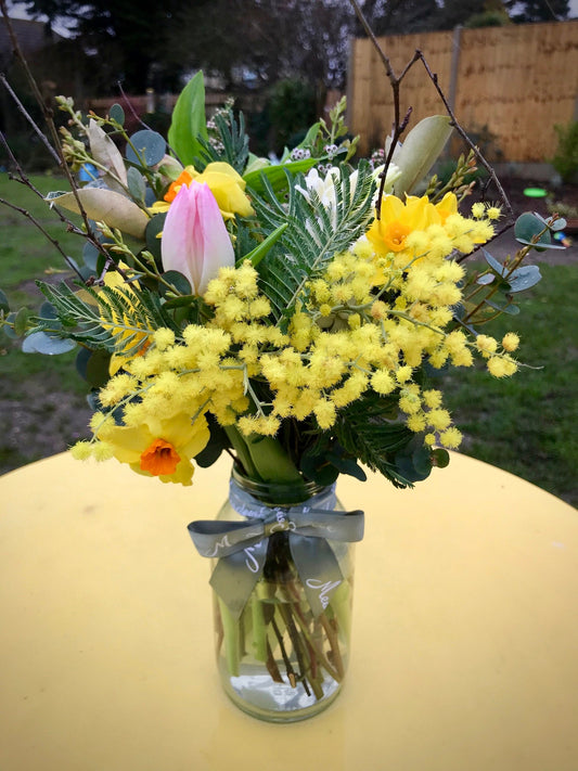 British mimosa and tulips, British spring, seasonal flowers