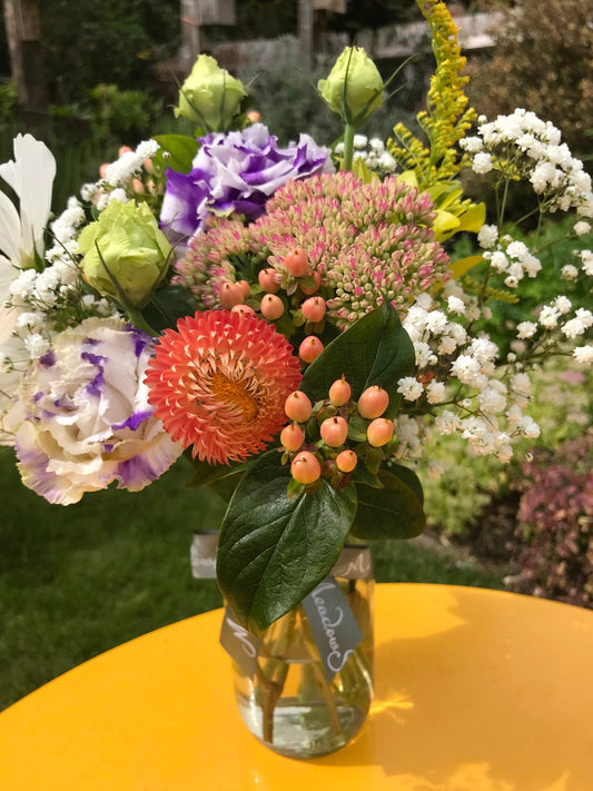Autumn sedum, asters and lisianthus British grown flower posy