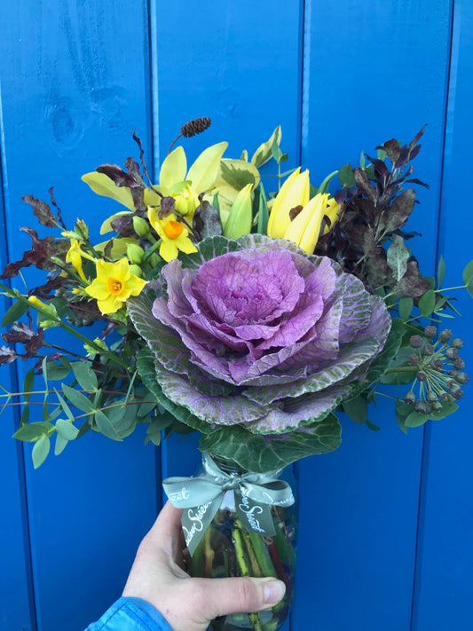 British flowers and foliage including brassica, tulip and narcissi