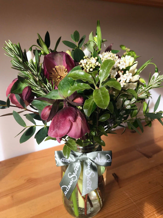 British grown hellebores, snowdrops and viburnum winter seasonal flower subscription