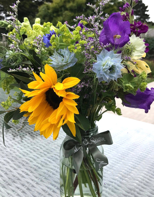 British seasonal sunflowers, yellow and blue posy for Ukraine.