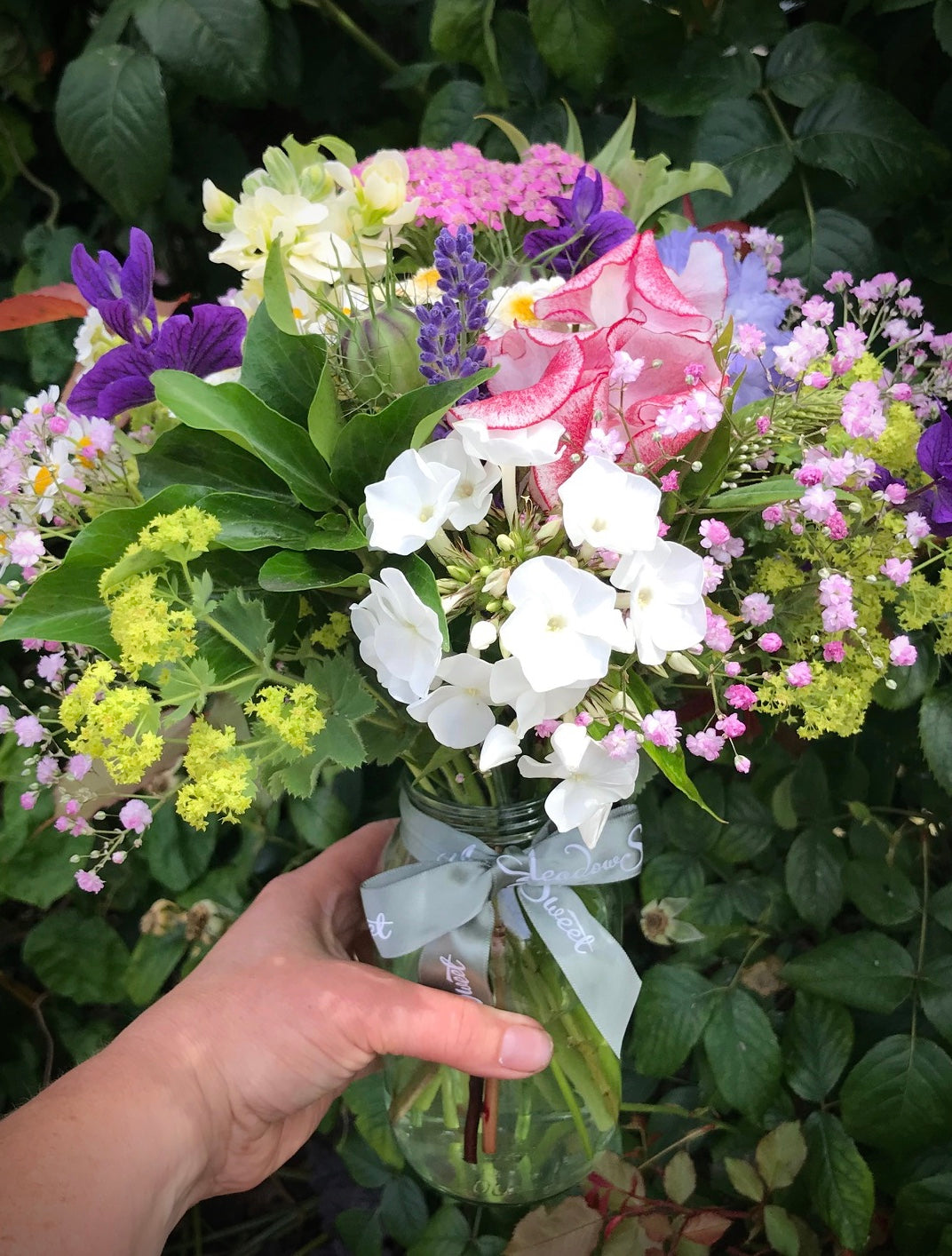 British, seasonal and homegrown flowers in posy jar