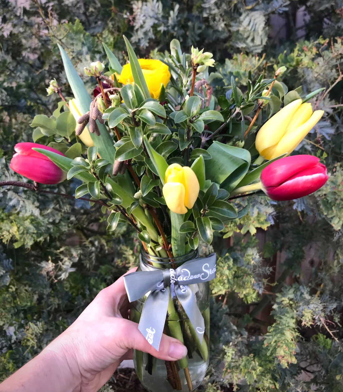 British winter tulips in MeadowSweet posy