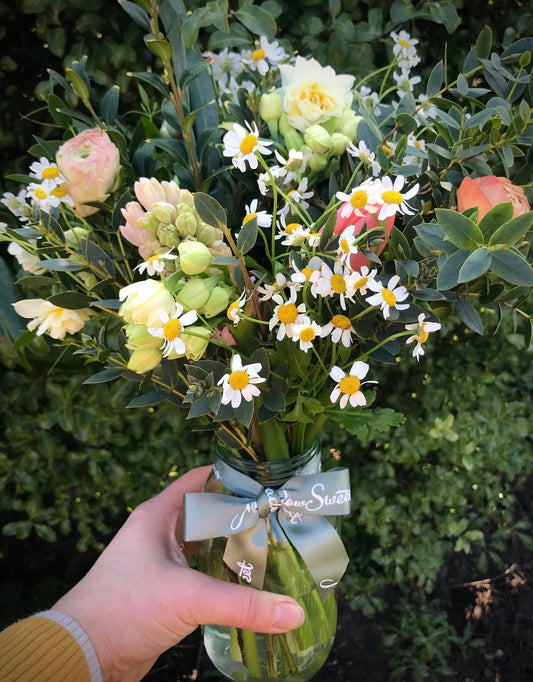 March British flower subscription service, posy of British, seasonal flowers and foliage