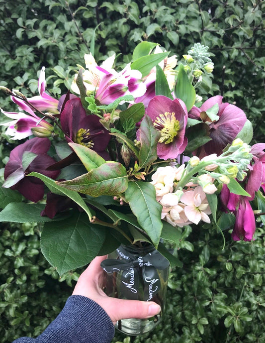 British seasonal flowers including hellebores and stocks