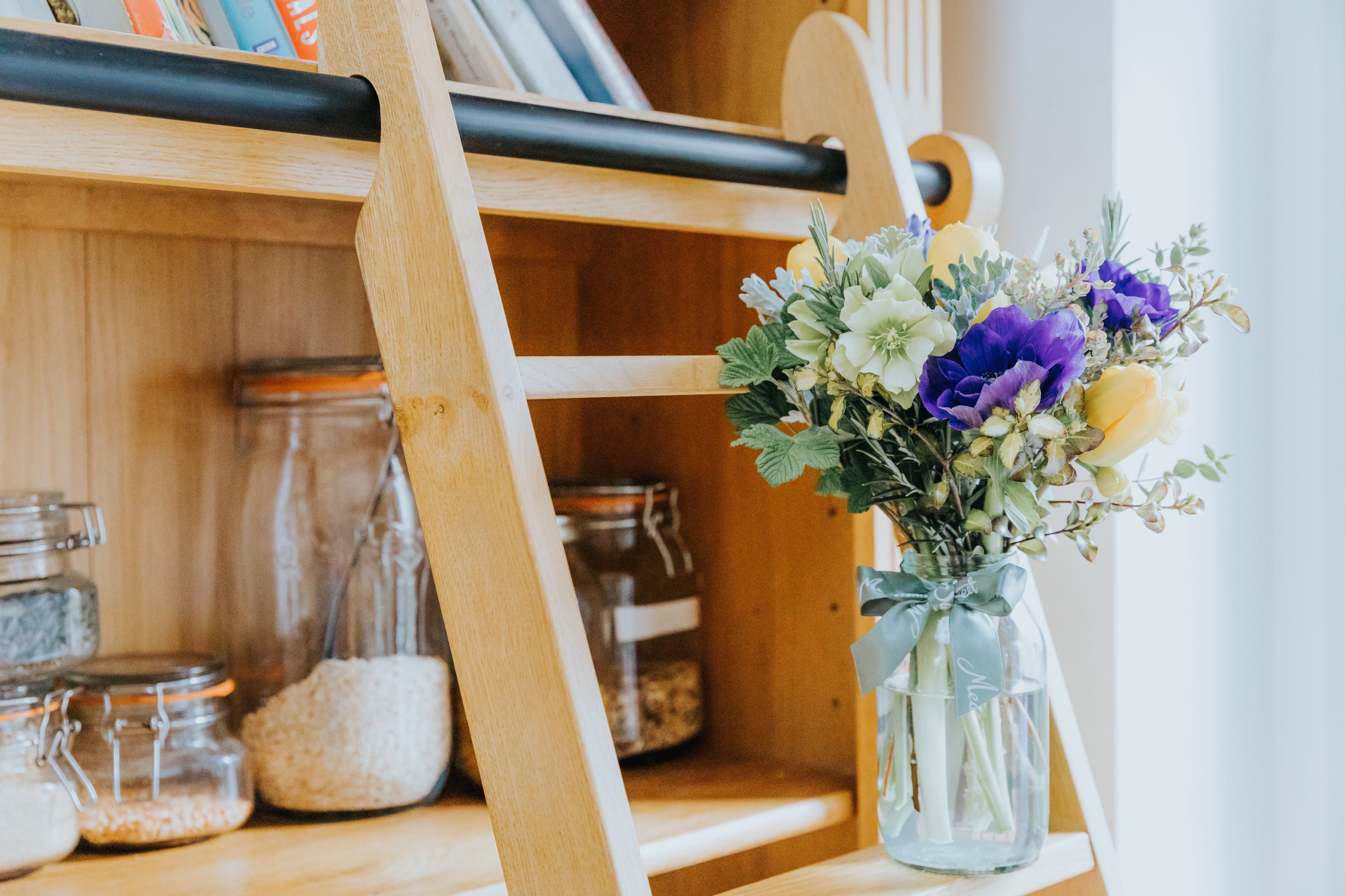 British grown winter flowers in a glass jar